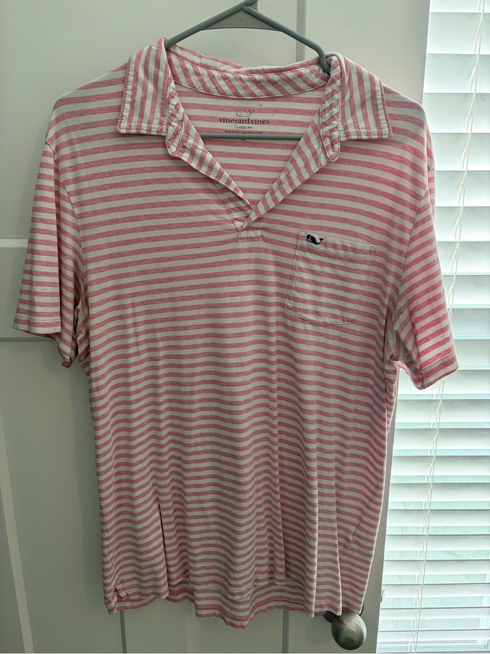 Vineyard Vines Men’s Pink White Striped Pima Cotton Polo Size M